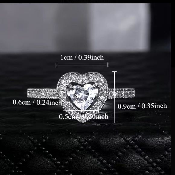 Sparkling Silver Heart Ring For Women Wedding Anniversary Jewelry Gifts - Picture 2 of 3